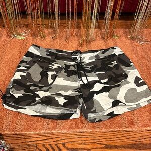 Worn white camouflage shorts